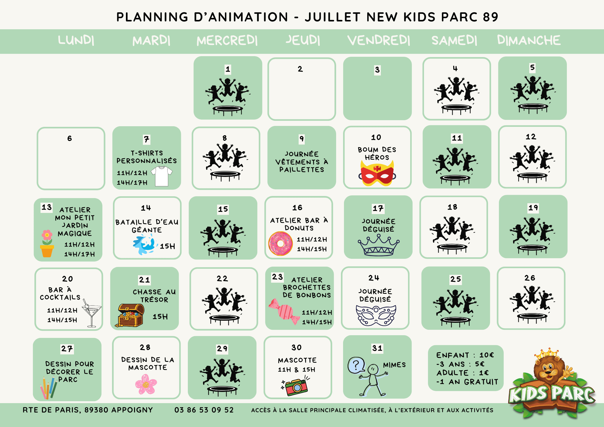 Les animations de juillet au Kids Parc