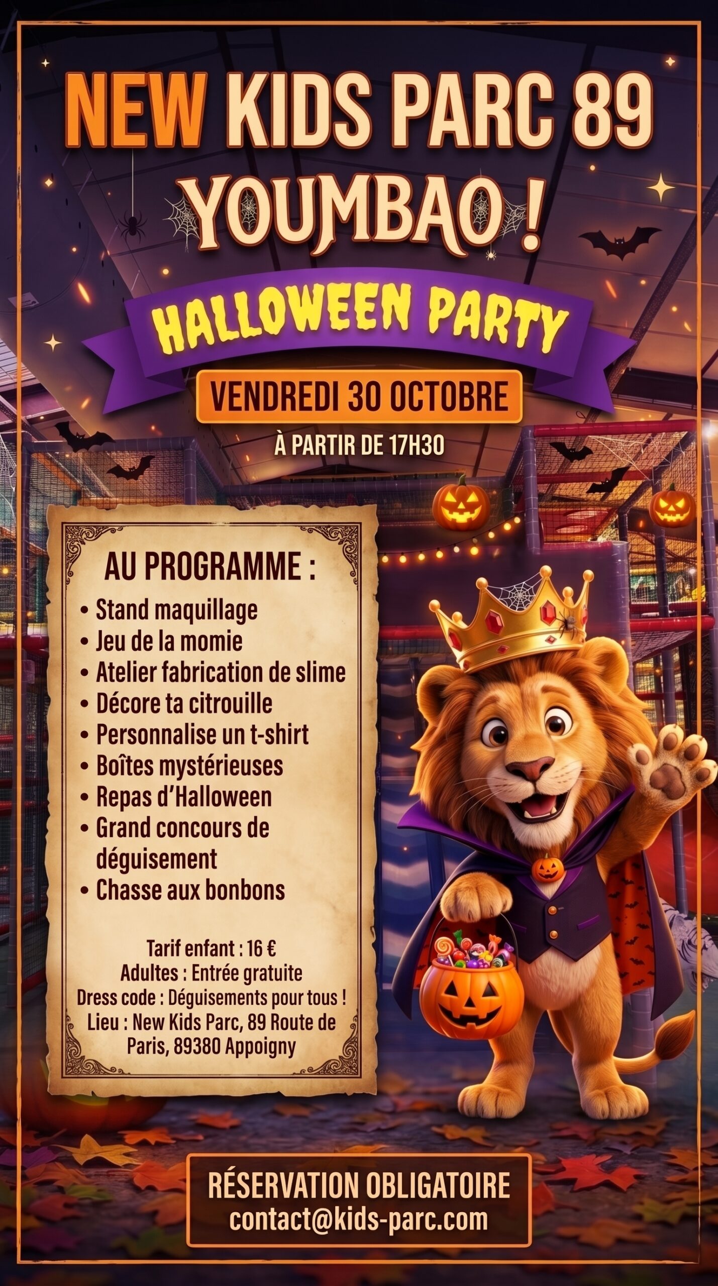 Soirée Halloween au New Kids Parc le 30 octobre 2026